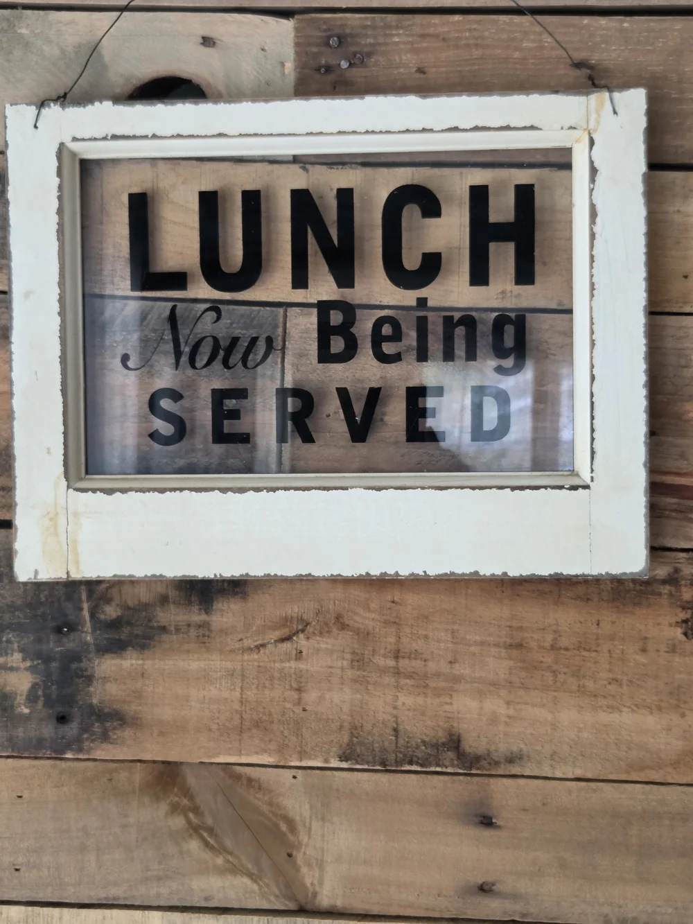 Rustic 'Lunch Now Being Served' Wall Sign - White Frame - Picture 1 of 4